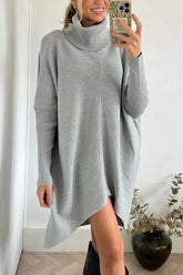 Perfekte Winterspaziergänge – Rollkragenpullover mit hohem und niedrigem Saum, lockerer Midi-Pullover
